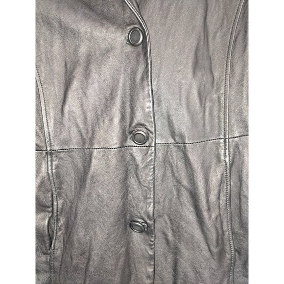 Pamela McCoy Womens Genuine Leather Trench Coat Black Mink Style Fur Collar M - Picture 7 of 7